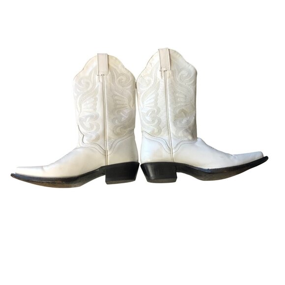Mexican western boots women's cowgirl size 6.5 white leather excellent throughou